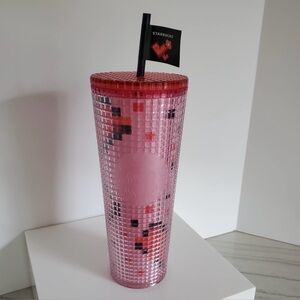 Starbucks Pink Grid Pixel Heart Tumbler